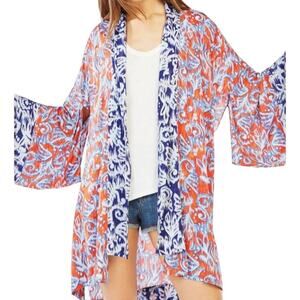 BCBGMaxazria | Tildie XS/S Blue Orange Ikat Print Oversized Open Kimono Cardigan